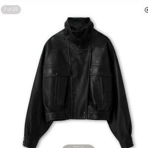 ATORIE Black Leather Funnel Neck Jacket
